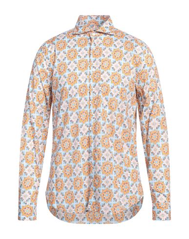 Fedeli Man Shirt Orange Size 17 ½ Cotton, Elastane