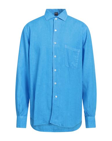 Shop Fedeli Man Shirt Light Blue Size 17 Linen