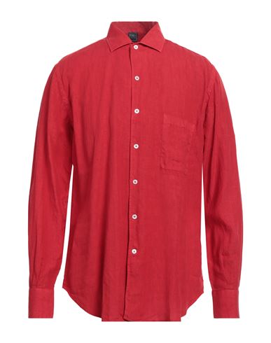 Fedeli Man Shirt Red Size 17 Linen