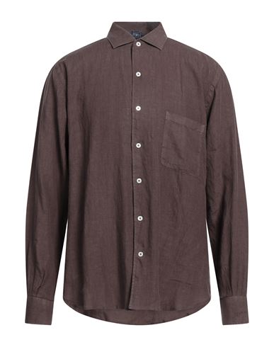 Shop Fedeli Man Shirt Dark Brown Size 17 ½ Linen