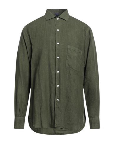 Fedeli Man Shirt Military Green Size 17 Linen