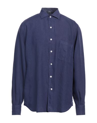 Fedeli Man Shirt Navy Blue Size 17 Linen