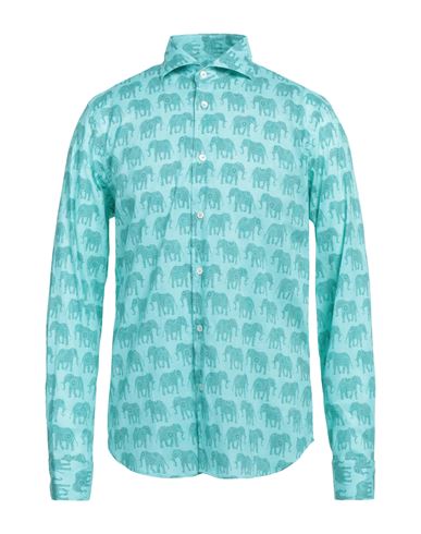 Fedeli Man Shirt Turquoise Size 17 ½ Cotton, Elastane In Blue