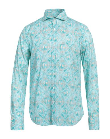 Fedeli Man Shirt Turquoise Size 17 Cotton, Elastane In Blue