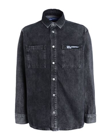 Karl Lagerfeld Jeans Man Denim Shirt Black Size L Organic Cotton