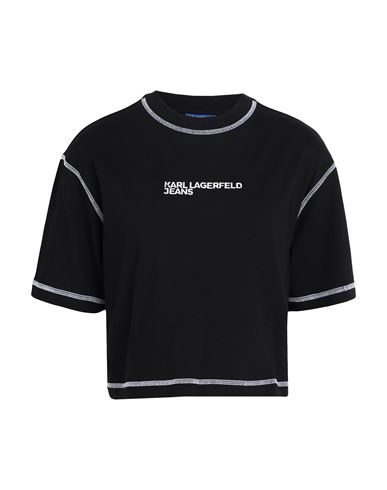 Karl Lagerfeld Jeans Logo-embroidered Cropped T-shirt In Black
