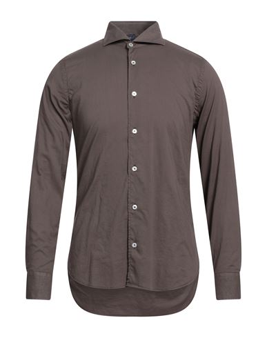 Fedeli Man Shirt Dark Brown Size 15 ½ Cotton, Elastane