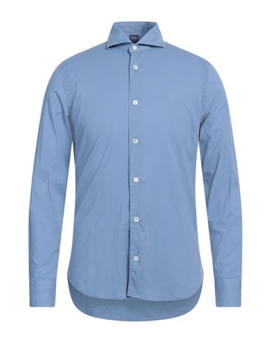 Fedeli Man Shirt Slate Blue Size 15 ½ Cotton, Elastane