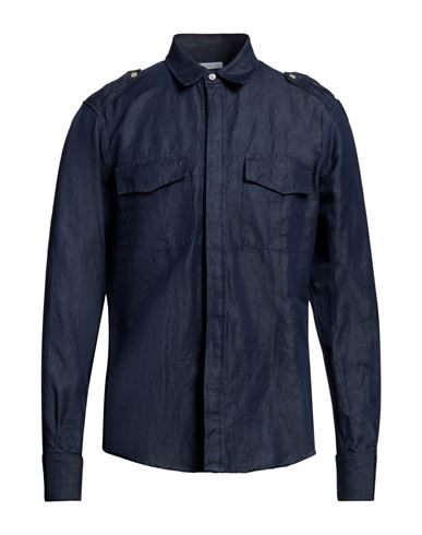 Shop Boglioli Man Denim Shirt Blue Size 15 ¾ Cotton, Hemp