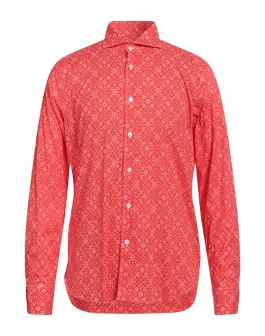 Fedeli Man Shirt Red Size 17 Cotton, Elastane