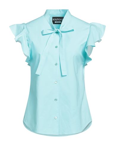 Shop Boutique Moschino Woman Shirt Turquoise Size 8 Cotton, Elastane In Blue
