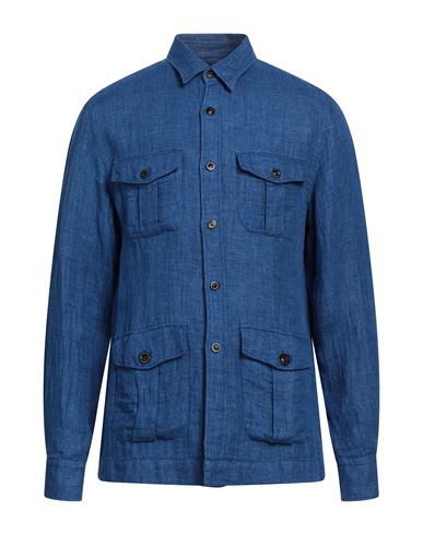 Boglioli Man Shirt Blue Size M Linen, Cotton
