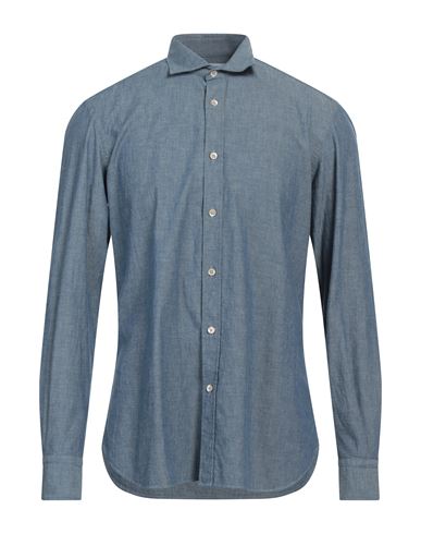 Boglioli Man Shirt Slate Blue Size 17 Cotton