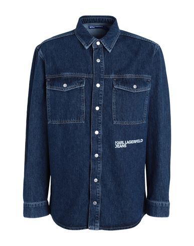 Karl Lagerfeld Jeans Man Denim Shirt Blue Size Xl Organic Cotton