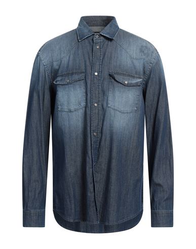 Dondup Man Denim Shirt Blue Size Xl Cotton, Elastane