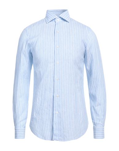 Shop Barba Napoli Man Shirt Sky Blue Size 17 ½ Linen