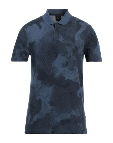 Armani Exchange Man Polo Shirt Slate Blue Size S Cotton, Elastane