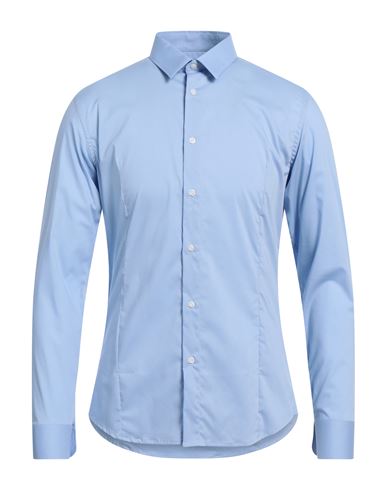 Grey Daniele Alessandrini Man Shirt Light Blue Size 16 Cotton, Elastane