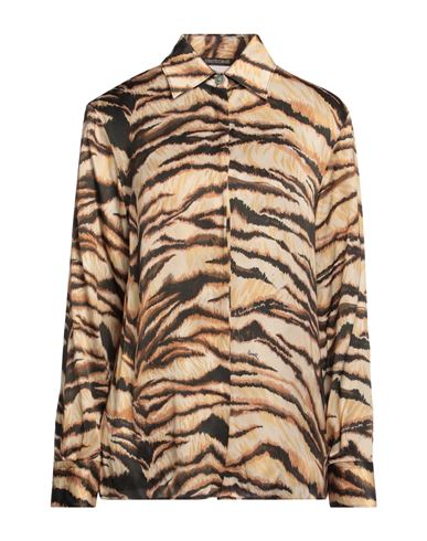 Roberto Cavalli Woman Shirt Beige Size 10 Viscose In Animal Print