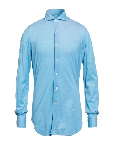 Alessandro Gherardi Man Shirt Turquoise Size 15 ¾ Cotton In Blue