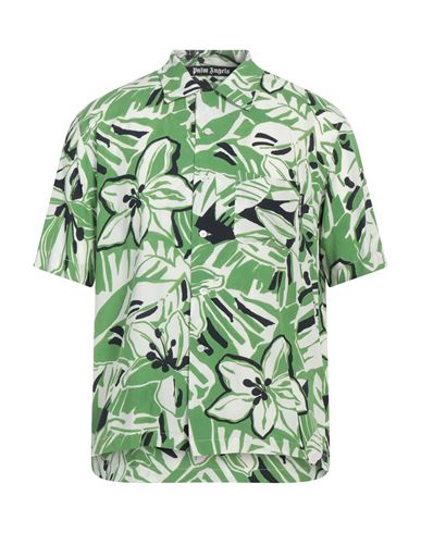 Shop Palm Angels Man Shirt Green Size 40 Viscose, Polyester