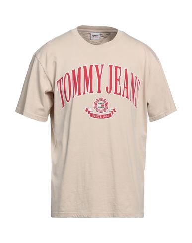 Tommy Jeans Man T-shirt Beige Size L Cotton