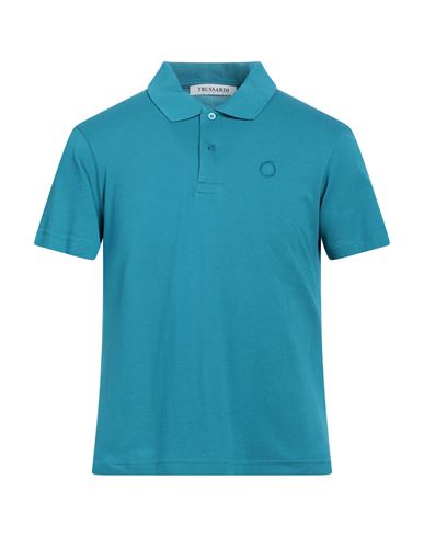 Trussardi Man Polo Shirt Turquoise Size Xl Cotton In Blue
