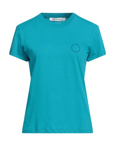 Trussardi Woman T-shirt Turquoise Size M Cotton In Blue