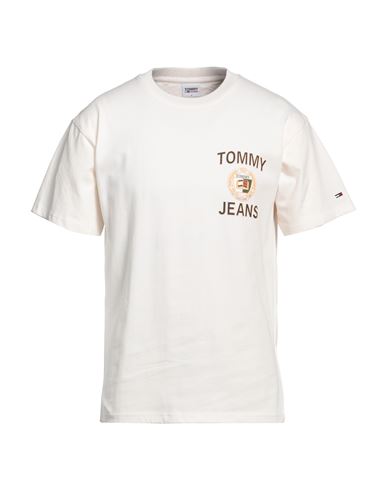 Tommy Jeans Man T-shirt Ivory Size L Cotton In White