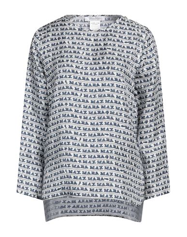 Max Mara Alatri Logo Print High-low Silk Blouse In Blue