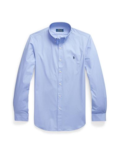 Polo Ralph Lauren Slim Fit Stretch Poplin Shirt Man Shirt Light Blue Size L Cotton, Elastane