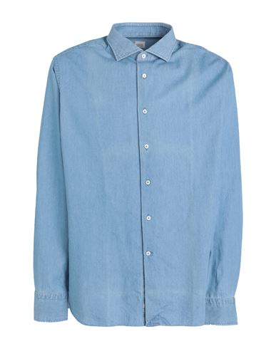 Shop Alessandro Gherardi Man Denim Shirt Blue Size 17 ½ Cotton