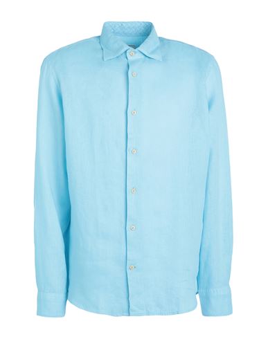 Drumohr Man Shirt Turquoise Size Xxl Linen In Blue