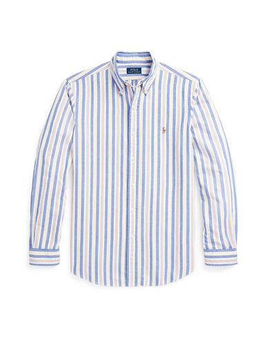 Shop Polo Ralph Lauren Custom Fit Striped Oxford Shirt Man Shirt Blue Size L Cotton