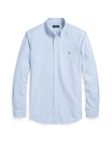 Shop Polo Ralph Lauren Custom Fit Striped Oxford Shirt Man Shirt Light Blue Size L Cotton