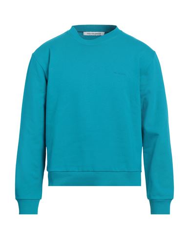 Trussardi Man Sweatshirt Turquoise Size M Cotton In Blue