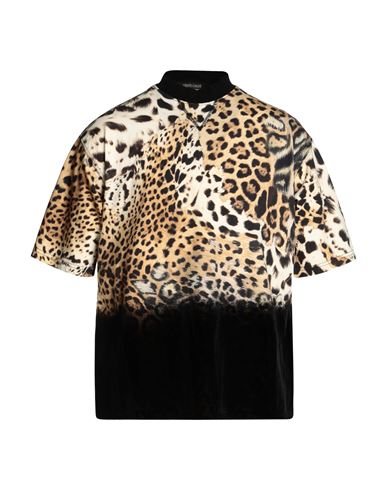 Roberto Cavalli Man T-shirt Beige Size L Cotton In Brown