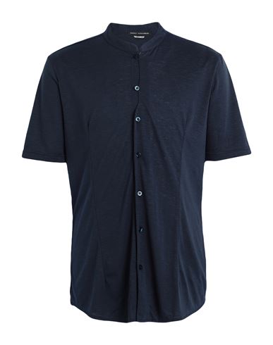 Shop Daniele Alessandrini Man Shirt Navy Blue Size Xl Polyester, Viscose, Elastane