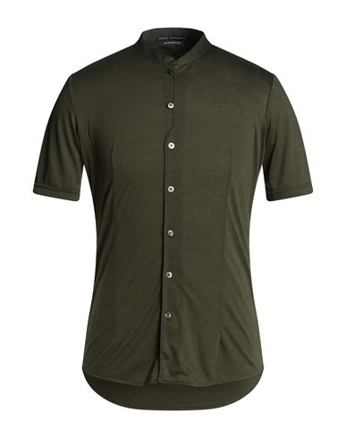 Shop Daniele Alessandrini Man Shirt Dark Green Size M Polyester, Viscose, Elastane