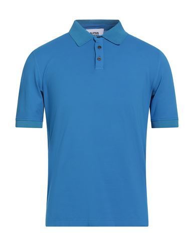 Alpha Studio Man Polo Shirt Azure Size 36 Cotton, Elastane In Blue
