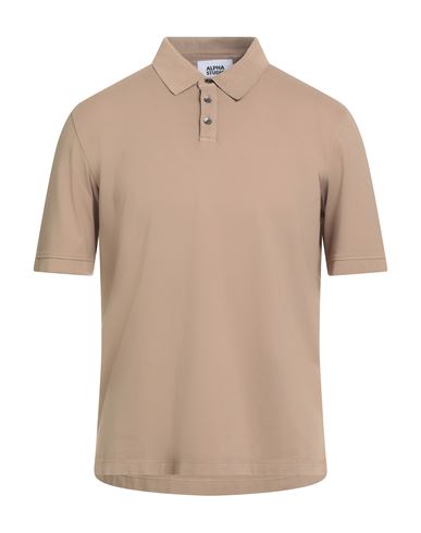 Alpha Studio Man Polo Shirt Khaki Size 42 Cotton, Elastane In Neutral
