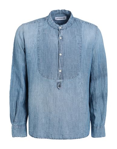 Shop Officina 36 Man Denim Shirt Blue Size L Wool, Cotton