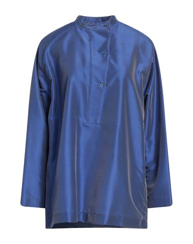 Emporio Armani Woman Top Navy Blue Size 10 Polyester, Silk