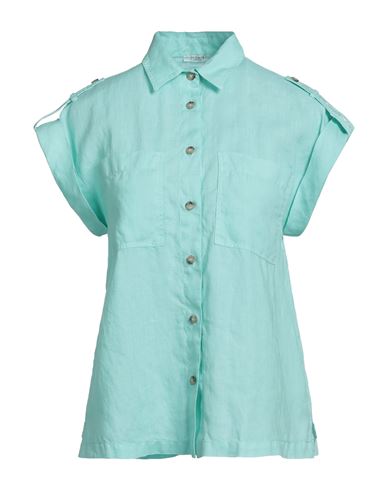 Peserico Woman Shirt Turquoise Size 6 Linen In Blue