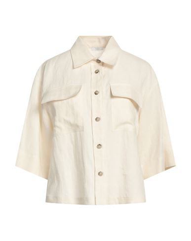 Peserico Easy Woman Shirt Ivory Size 6 Linen In White