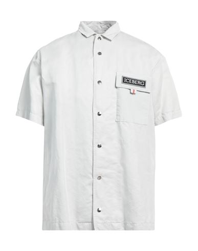 Iceberg Man Shirt Light Grey Size Xl Linen, Cotton In White