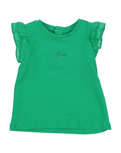 Shop Guess Newborn Girl T-shirt Green Size 3 Cotton, Elastane, Polyester