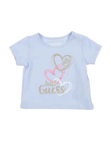 Guess Newborn Girl T-shirt Sky Blue Size 3 Cotton, Elastane In Blue
