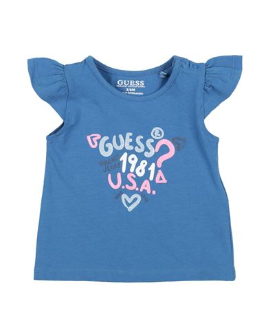 Guess Newborn Girl T-shirt Blue Size 3 Cotton, Elastane In Blue