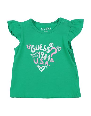 GUESS GUESS NEWBORN GIRL T-SHIRT GREEN SIZE 3 COTTON, ELASTANE 